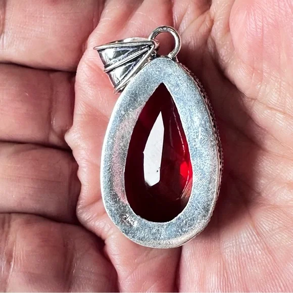 Sold🛍️Artisan Red Glass Crystal with Silver Tone Ornate Metal - Picture 3 of 11